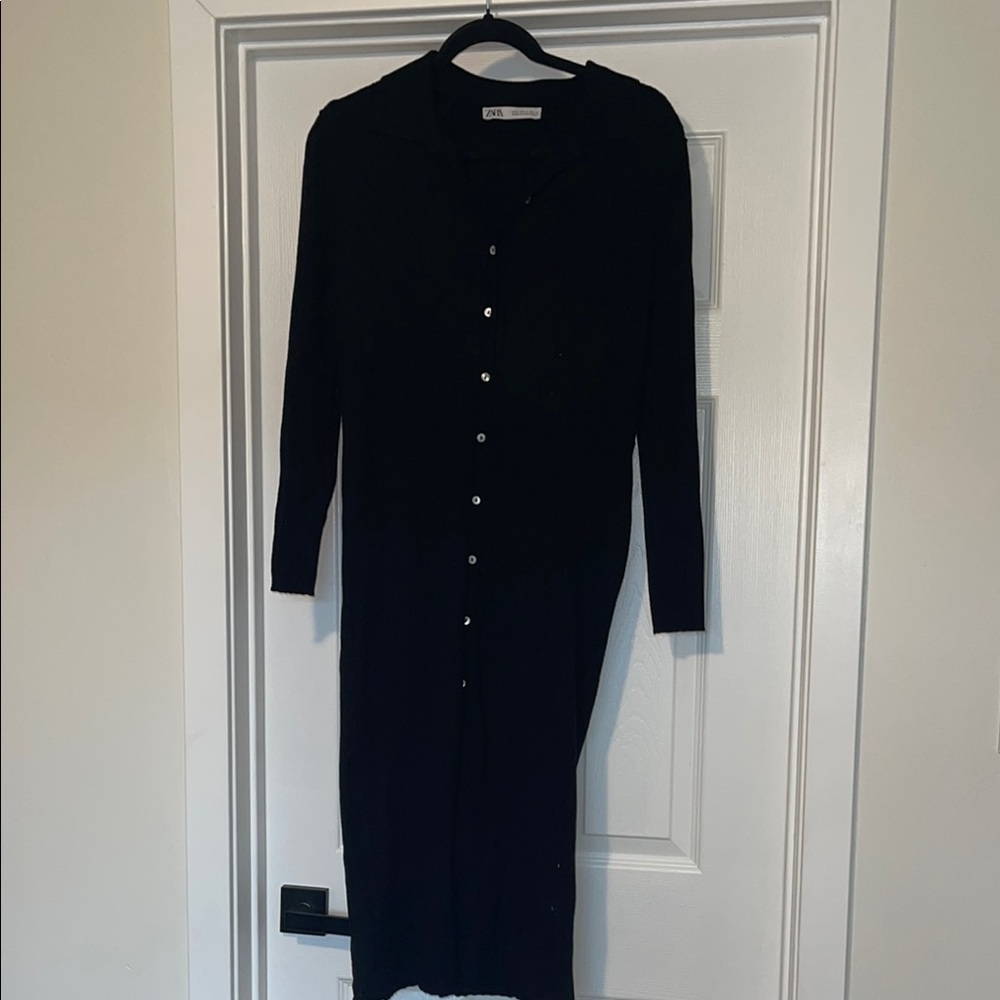 Zara Knit Black Button-Up Dress